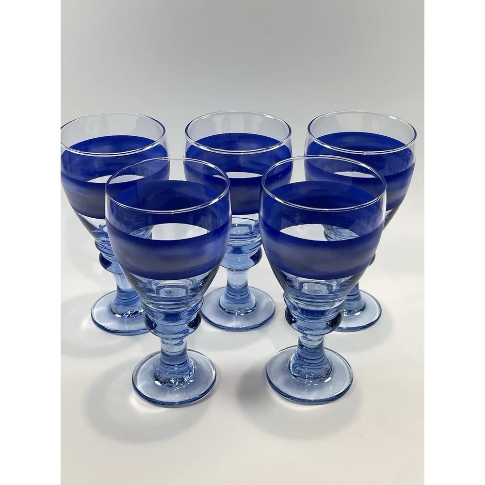 Vintage‎ Libbey Nova Blue Water Goblets  Set Of 5   7.5" Tall ~Discontinued~ - Picture 3 of 11